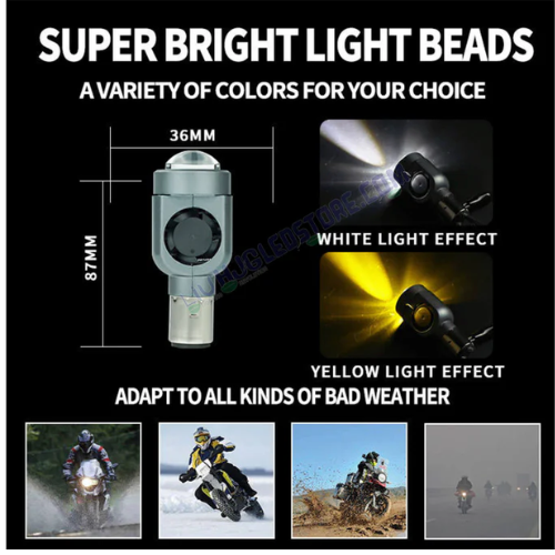 LIU HJG Dual Color Motorcycle LED Headlight Bulb (Yellow & White) with H4 Base | 12V–36V, 30W–50W, Single Piece