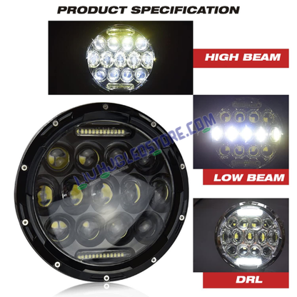 HJG 7-Inch Round LED Headlight with Dual Color Halo (White/Yellow) 75W | Universal Fit for Royal Enfield, Jeep & Harley Davidson (Model 231042)