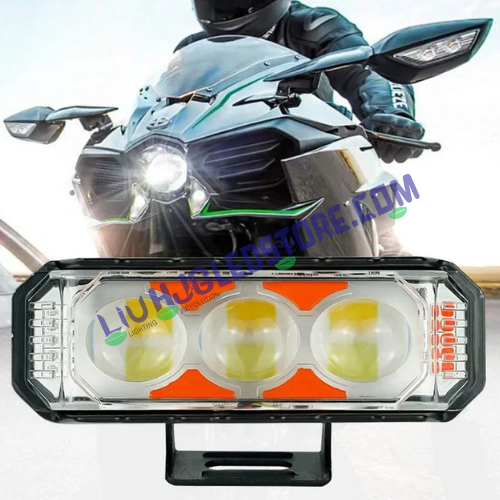 HJG 3 LED Projector Light Bar Fog Lights Set of 2 with White, Yellow Beam and Red-Blue Strobe Flash for Bikes and Cars