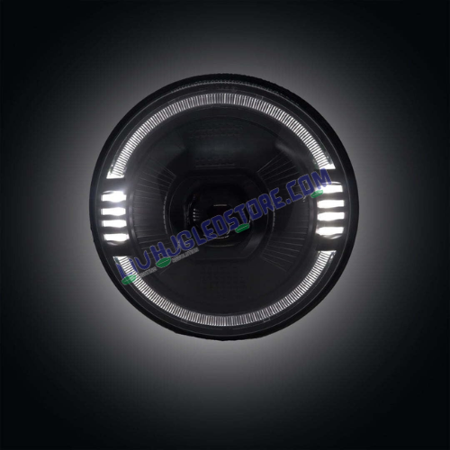 HJG 7-Inch Ring Projector LED Headlight C-216 90W with Dual Color DRL (White/Yellow) | CREE/Osram Ultra Wide Beam for Royal Enfield, Jeep, Thar & Gypsy