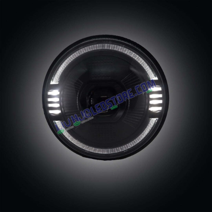 HJG 7-Inch Ring Projector LED Headlight C-216 90W with Dual Color DRL (White/Yellow) | CREE/Osram Ultra Wide Beam for Royal Enfield, Jeep, Thar & Gypsy