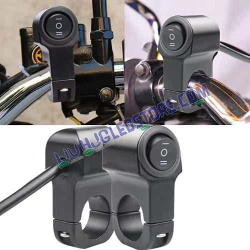 HJG Universal 3-Way Handlebar Switch 12V CNC Metal On-Off-On Control for Bike Headlight, Fog & Brake Lights (Black)