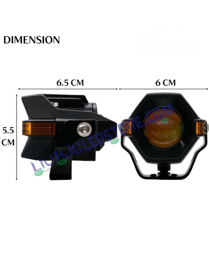 HJG Spaceship Series 80W Projector Fog Lights with Red Devil & Amber DRL – Dual Color LED (White/Yellow/Red) for Cars & Bikes (Set of 2)