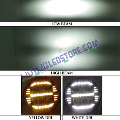 HJG 7-Inch Minus Style LED Headlight – White Multi-Color 75–120W with CREE/Osram Chip, Compatible with Royal Enfield, Jeep, Thar & Gypsy