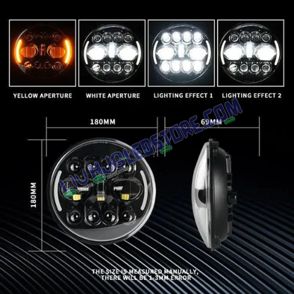 HJG 7-Inch 90W LED Headlight with Dual-Color Halo (Yellow & White) – Round Universal Fit for Royal Enfield, Jeep & Harley Davidson (Model 231050)