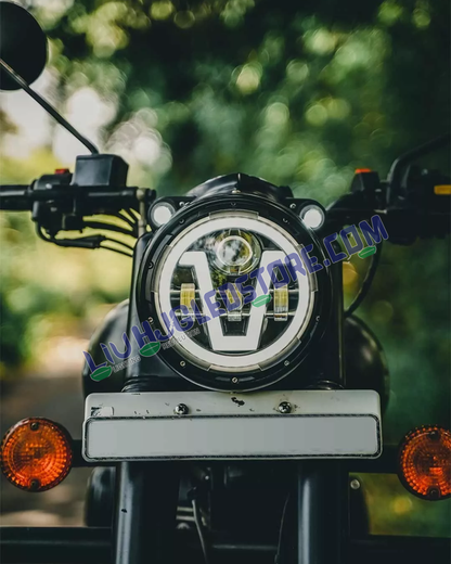 HJG 7-Inch 75W Round LED Headlight Model U2 | Yellow and White Dual Halo DRL | H4 3-Pin | Royal Enfield, Thar, Jeep and Harley Davidson