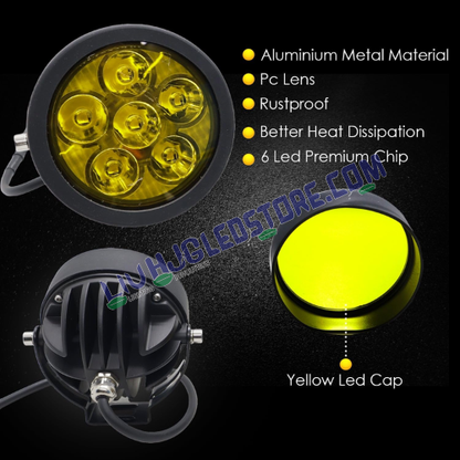 HJG 6 LED 120W Round CREE Fog Light with Yellow Cover – High Power LED Fog Lamps for Bikes, Cars & SUVs (Set of 2 with Wiring Harness Kit)