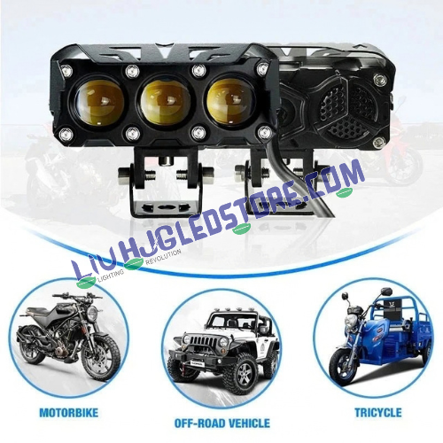 HJG Future Eyes 3-Lens 120W LED Projector Fog Lights with Wiring Harness | White & Yellow Dual-Color Beam, Ultra-Wide Spot/Flood Output | Adjustable Brackets | Universal for Cars, Bikes, SUVs & 4x4