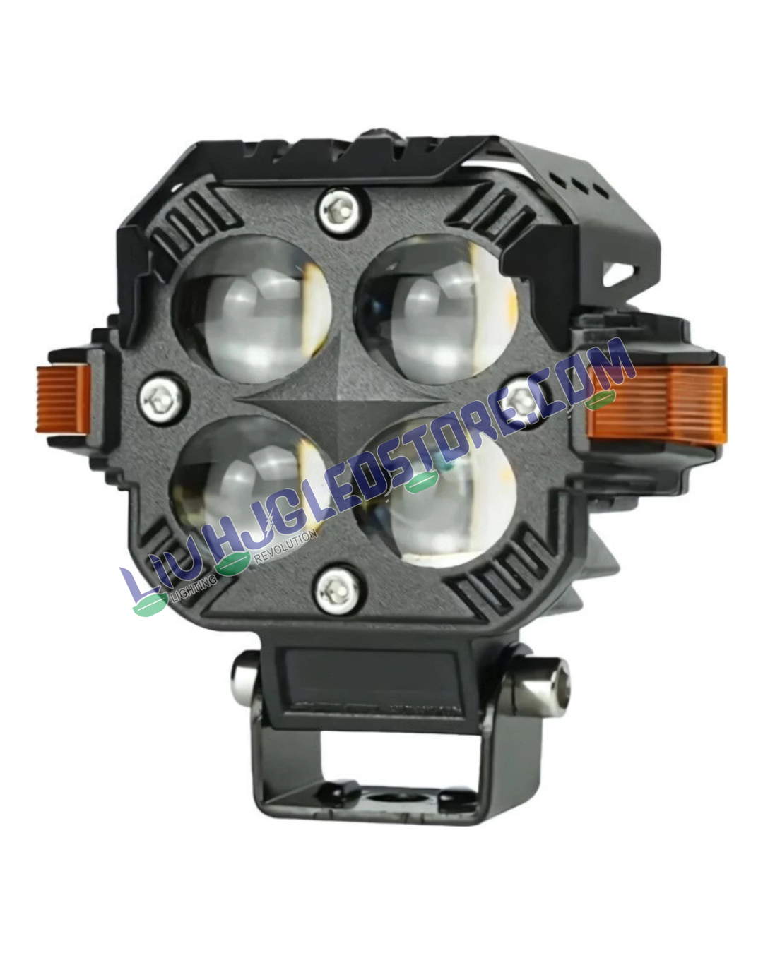 HJG Hazard 4x4 Quad Lens 120W LED Fog Light with DRL & Wiring Kit – Dual Color White/Yellow Projector Lights for Cars & Bikes