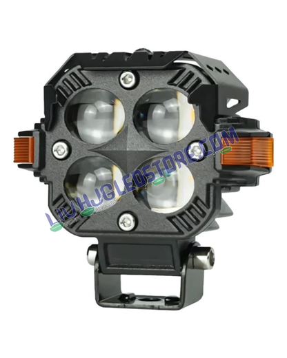 HJG Hazard 4x4 Quad Lens 120W LED Fog Light with DRL & Wiring Kit – Dual Color White/Yellow Projector Lights for Cars & Bikes