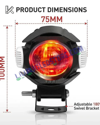 HJG Alien Projector LED Fog Light with Red Devil & Blue Side DRL – Single Lens 16W Auxiliary Light (White/Yellow Modes) for Bikes & Cars, Pack of 1