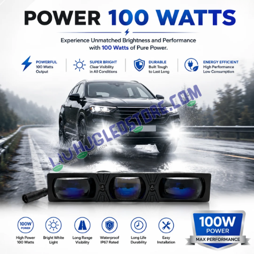 LIU HJG S124 100W 3-Lens LED Fog Light Pair – Dual White/Yellow Beam with Red Devil Eye