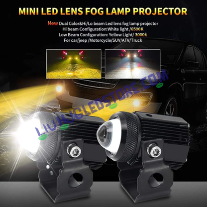 HJG Mini Drive LED Fog Light – Dual Color Yellow/White with Universal Fit for Cars & Bikes
