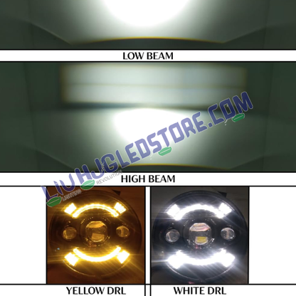 HJG 7-Inch 100W Tri Projector LED Headlight C-194 – Triple Lens White/Yellow Multi-Color with CREE/Osram Chip, Compatible with Royal Enfield, Jeep, Thar & Gypsy