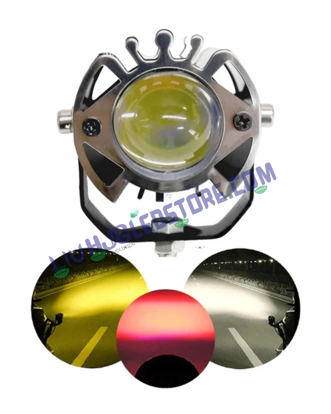 HJG G16 30W Mini LED Fog Light with Red DRL – Dual Color White/Yellow Motorcycle Spotlight (Single Piece)