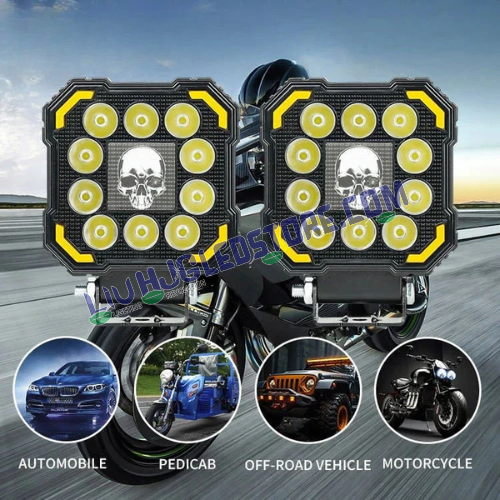 HJG Skull Design 11 LED 60W Square Fog Light with DRL | White LED Fog Lamps for Bikes, Cars (Set of 2)