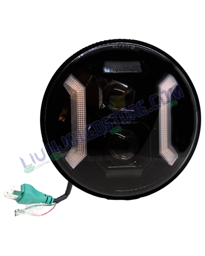 HJG 7-Inch Hexagon LED Headlight Assembly with Multi-Color DRL – 75–120W CREE/Osram Chip for Royal Enfield, Thar, Jeep & Gypsy (Universal Fit)