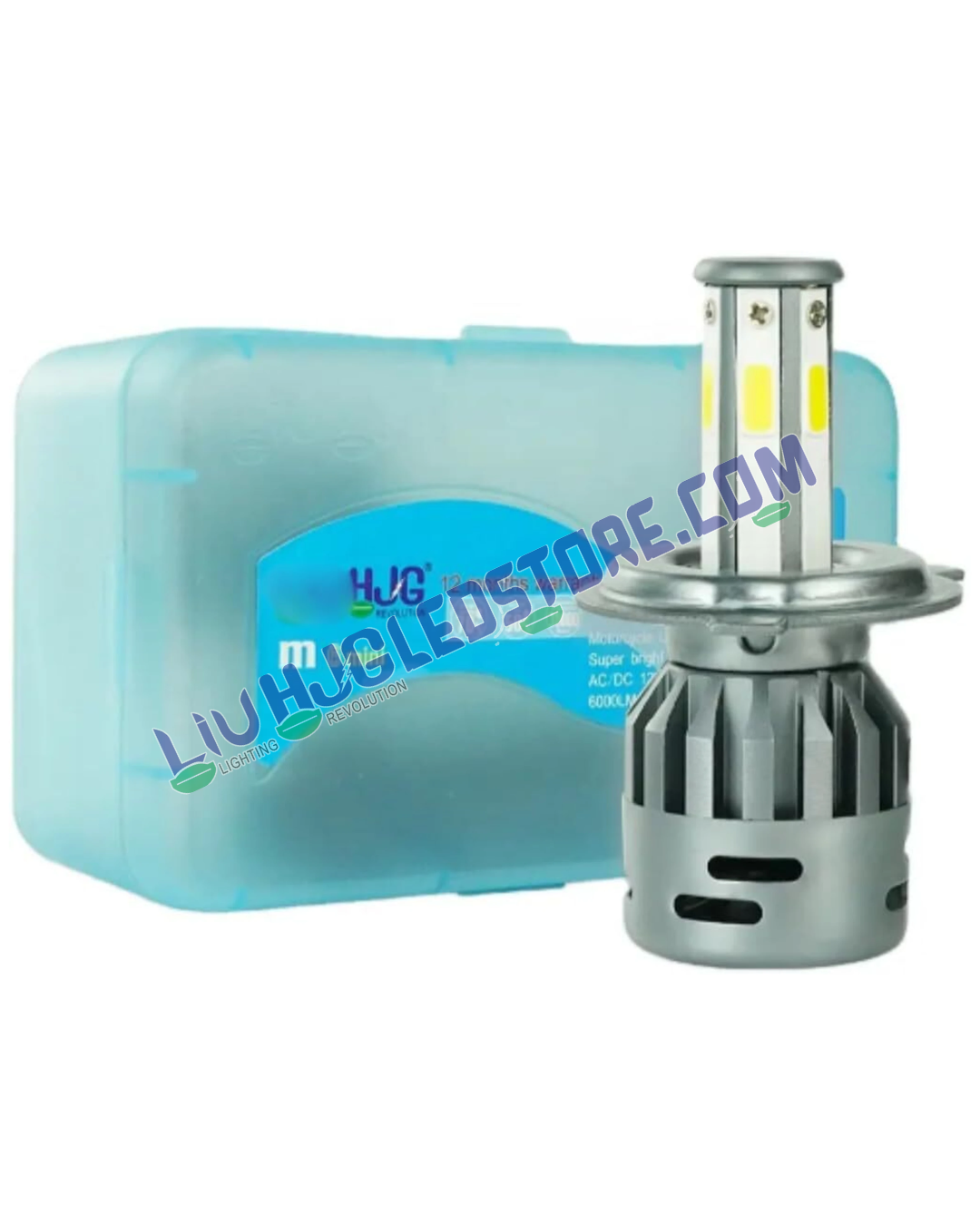HJG M3 Mini H4 60W Dual Beam LED Headlight Bulb – 6000LM White High & Yellow Low Beam with Cooling Fan for Motorcycles & Cars (12V/24V, Single Piece)