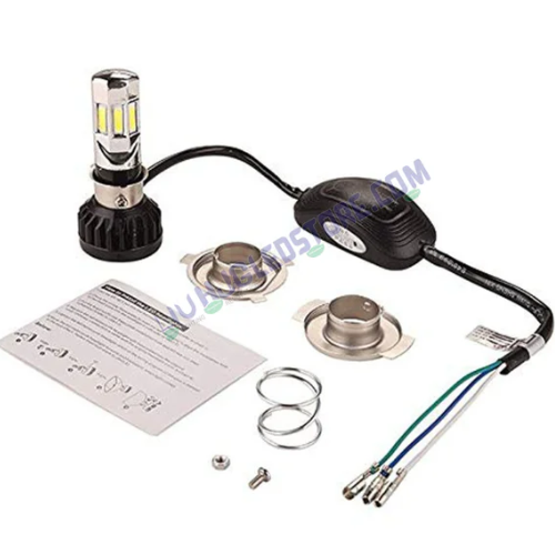 HJG Y6 Slim H4 LED Projector Bulb with Built-in Lens & Cooling Fan, 50W Mini Headlight Conversion Kit, 5000LM Hi/Lo Beam for Motorcycles (12V/24V, White, Pack of 1)