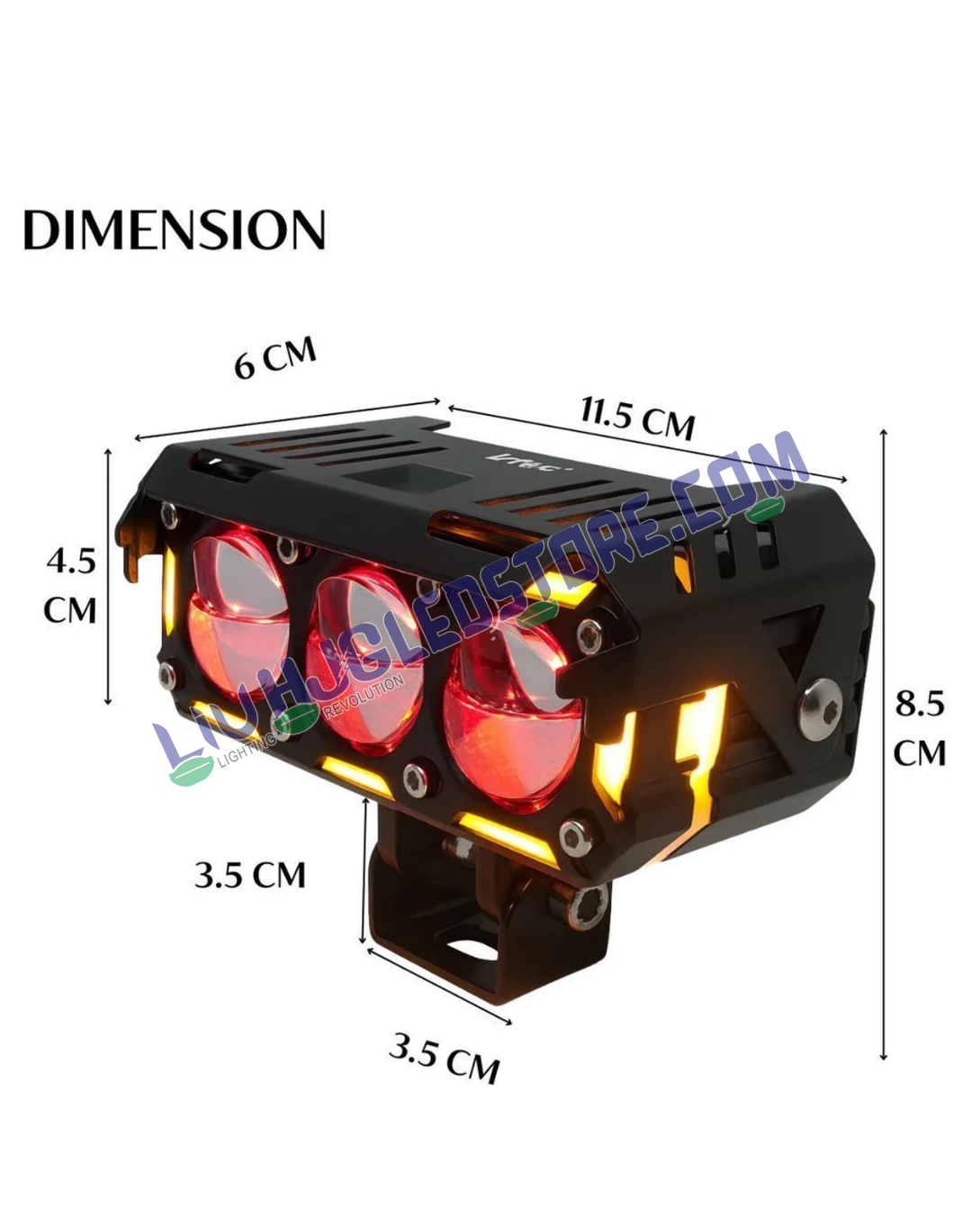 HJG Future Eyes 3-Lens Ring DRL 240W LED Projector Fog Light Kit with Wiring Harness – Red DRL, Amber Ring, White/Yellow Modes, Universal for Cars & Bikes