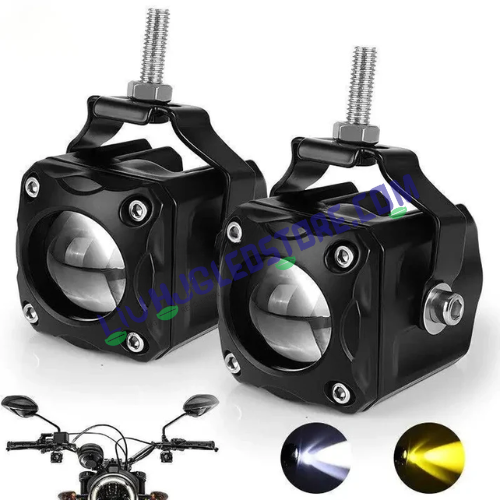 HJG Ice Blue Mini Cube 40W LED Fog Lights (Set of 2) – Projector Lens with White/Yellow Beam & Ice Blue DRL for Cars & Bikes