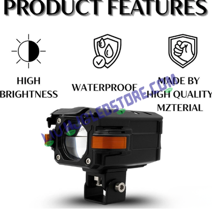 HJG NightBreaker P107 Dual Projector LED Fog Lights 120W with Red DRL & Amber Hazard – White/Yellow Beam for Cars & Bikes (Set of 2)