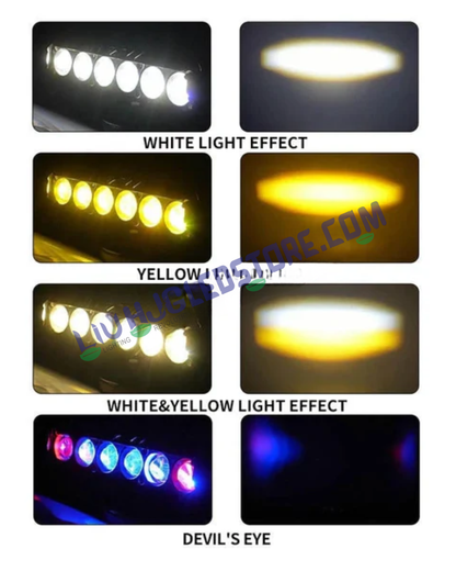 HJG 5 Lens 60W Projector Fog Light with Red & Blue Flash DRL – Multi-Color LED (White/Yellow/Warm White) for Cars & Bikes (Single Unit)