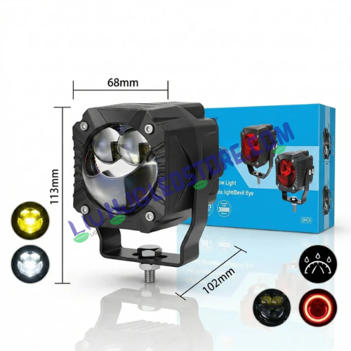 HJG Gorilla V2 Triple Lens 120W LED Fog Lights for Bikes | Dual Color White/Yellow, Red DRL, Projector Beam, Power Adapter, Universal Fit (Pack of 2)