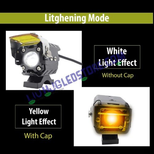 HJG Transformer 1 LED Projector Fog Lights 100W (Pair) with Yellow Filter Cap – Dual Color White/Yellow, Wide Beam for Cars & Bikes