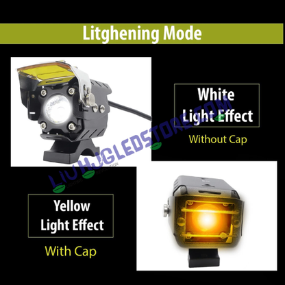 HJG Transformer 1 LED Projector Fog Lights 100W (Pair) with Yellow Filter Cap – Dual Color White/Yellow, Wide Beam for Cars & Bikes