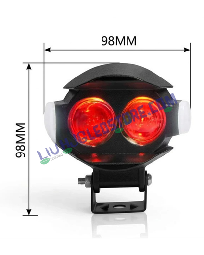 HJG Alien Dual Lens Projector Fog Light with Red Devil & Side Blue DRL – 24W LED Auxiliary Light (White/Yellow Beam), Pack of 1
