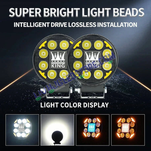 HJG KING 8 LED Round Fog Lights 60W with Red DRL & Flash Mode – High-Performance Universal Lights for Bikes & Cars (Set of 2)