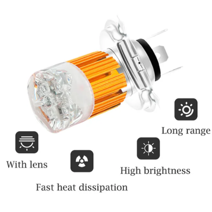 Universal H4 LED Headlight Bulb for Bike & Car – White High/Low Beam with Multicolor LED Ring (Upper Multicolor / Dipper White)