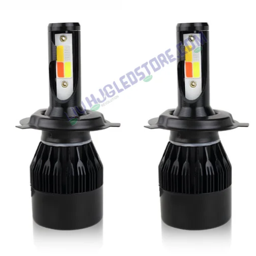 HJG M3 H4 Three-Sided LED Headlight Bulb with Built-in Cooling Fan – 55W Bright White Conversion Kit for Bikes, Cars, SUVs & Motorcycles