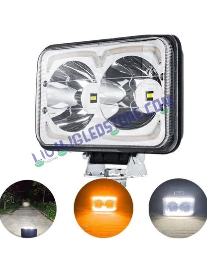 HJG W09 5x7 Inch Classic Square LED Fog Light – 51W Dual Color (White/Yellow) with White & Amber DRL, Wide Beam for Cars & Bikes