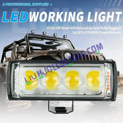 HJG 4 LED Light Bar Fog Light with Red & Blue Strobe Flash – High Power Auxiliary Light for Bikes & Cars (White/Yellow, Single Unit)