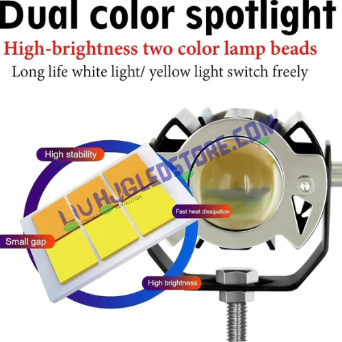 HJG G15 30W Mini Driving Spotlight with Red DRL – Dual Color White/Yellow Fog Light, 7500LM High/Low Beam for Motorcycles (Pack of 1)