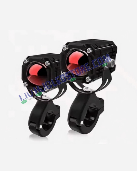 HJG CO-2 V4 Mini Drive 60W LED Light Kit with Wiring Harness – Red Devil Eye, Triple Color (Red/Yellow/White), Universal for Bikes & Cars
