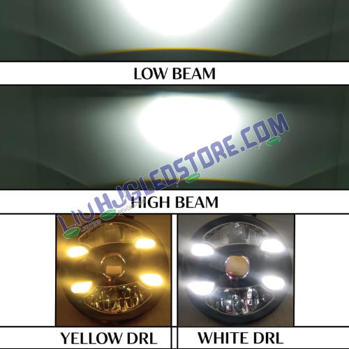 HJG 7-Inch 100W Projector LED Headlight C-188 with 4 Dot DRL – Ultra Wide White/Yellow Multi-Color CREE/Osram, Compatible with Royal Enfield, Jeep, Thar & Gypsy