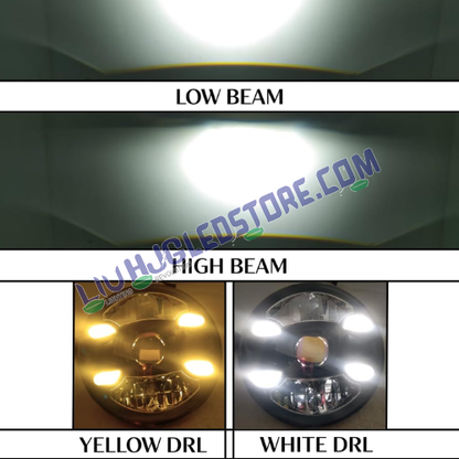 HJG 7-Inch 100W Projector LED Headlight C-188 with 4 Dot DRL – Ultra Wide White/Yellow Multi-Color CREE/Osram, Compatible with Royal Enfield, Jeep, Thar & Gypsy