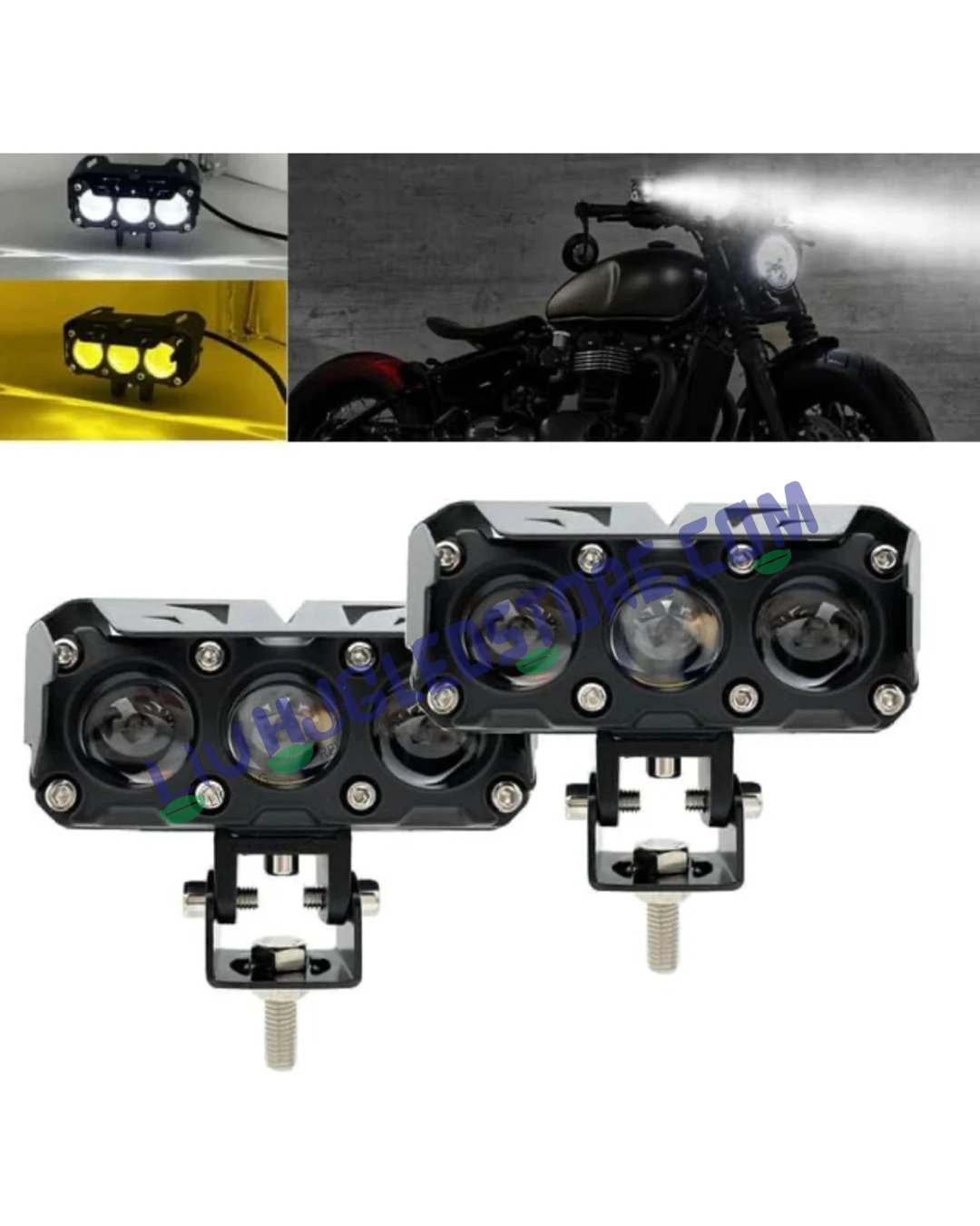 HJG Future Eyes 3 Round LED Fog Lights 120W (Dual Color White & Yellow) – 60W Each, Pack of 2