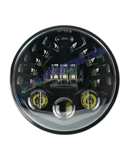 HJG 7-Inch 90W Round LED Headlight 231047 | White and Amber Dual Halo DRL | H4 3-Pin | Royal Enfield, Thar, Jeep and Harley Davidson