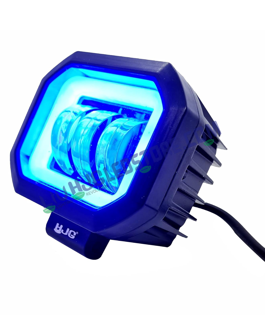 HJG Harley Square 3 LED Fog Light 60W with Blue DRL – Waterproof Auxiliary Light for Bikes & Cars