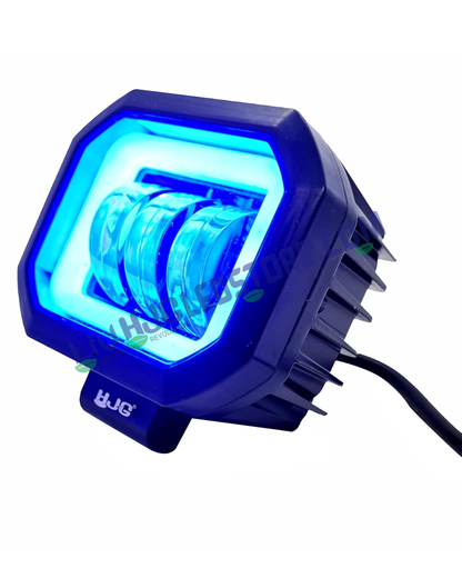 HJG Harley Square 3 LED Fog Light 60W with Blue DRL – Waterproof Auxiliary Light for Bikes & Cars