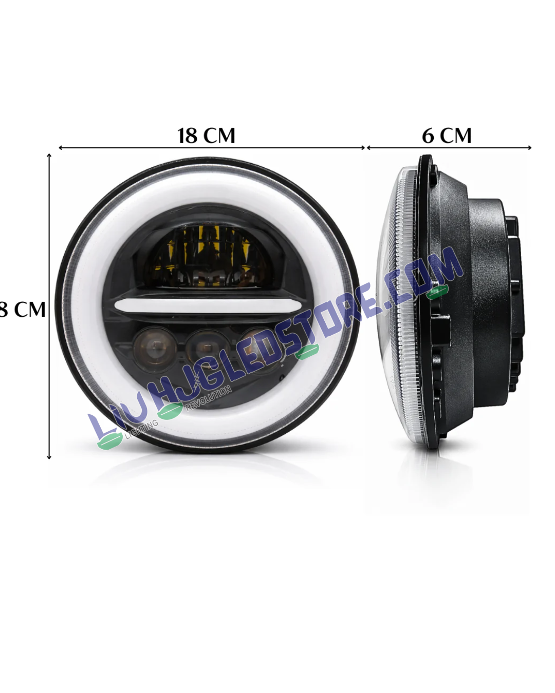 HJG 7-Inch Triple Projector LED Headlight (Minus Style) 107W with Dual Color DRL | CREE/Osram White/Yellow Fit for Royal Enfield, Jeep, Thar & Gypsy