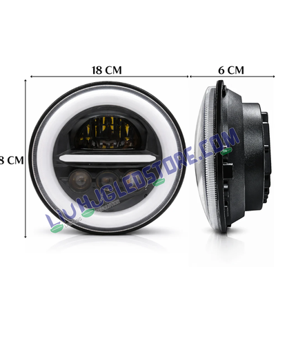 HJG 7-Inch Triple Projector LED Headlight (Minus Style) 107W with Dual Color DRL | CREE/Osram White/Yellow Fit for Royal Enfield, Jeep, Thar & Gypsy