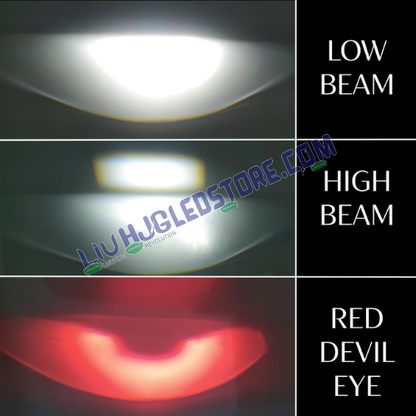 HJG H4 Dual Projector LED Headlight Kit (Set of 2) – 100W Mini Projector Lens Bulbs with Cooling Fan, 12000LM Hi/Lo Beam, Red DRL & White Light for Cars, Bikes & SUVs (12V/24V)