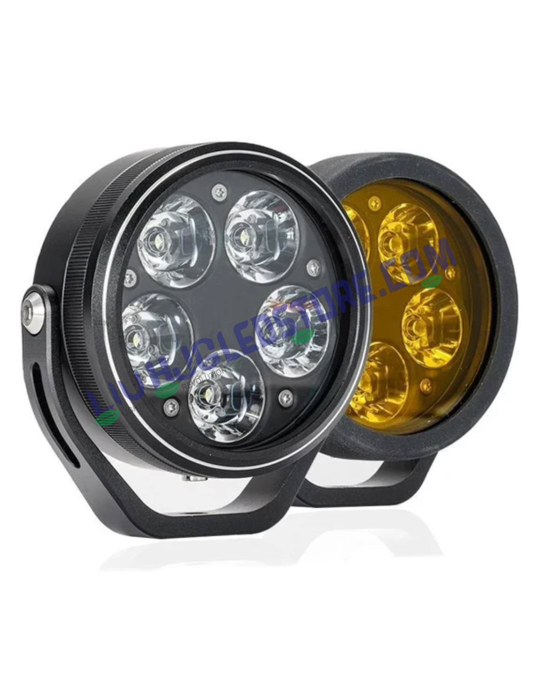 HJG 5 LED 100W Round CREE Fog Light Set with Yellow Cover & Wiring Kit – High-Performance LED Fog Lamps for Bikes, Cars & SUVs (Pack of 2)