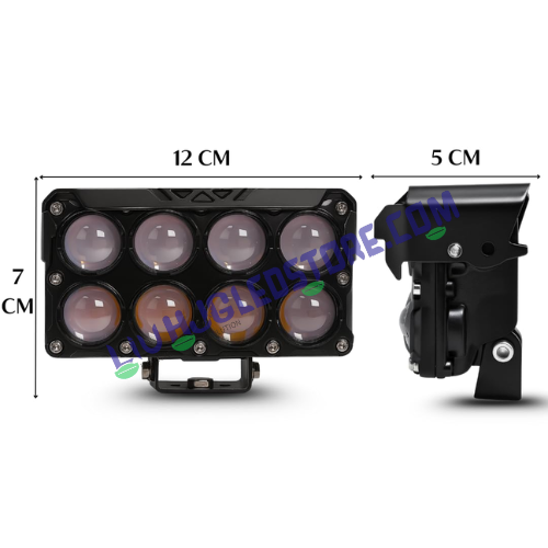 HJG JC-33 8-Lens Cube 50W LED Projector Fog Light | Single Unit | 6000 Lumens | White, Yellow, Warm White | Red Blue DRL Flash | 9V-32V DC