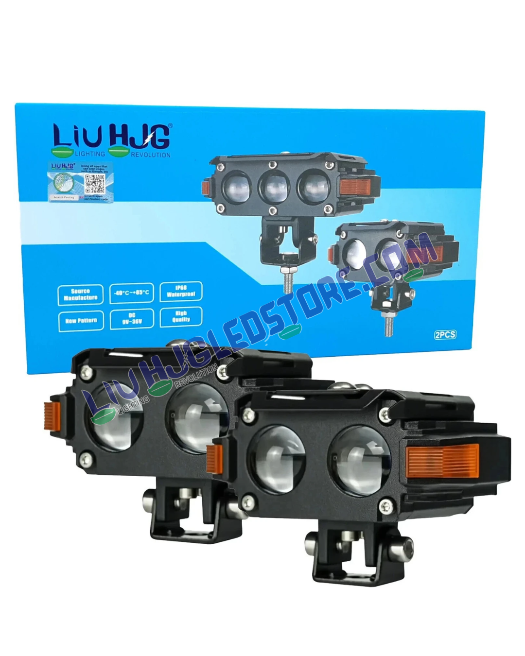 HJG Hazard Series 2 Lens 80W LED Fog Light with DRL & Wiring Kit – Dual Color White/Yellow Projector Fog Lamps for Cars & Bikes
